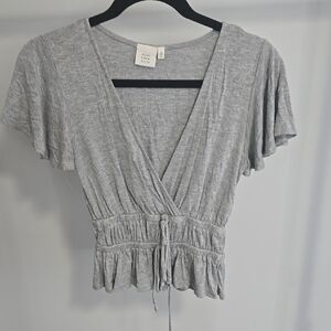 Gray V-Neck Wrap Top